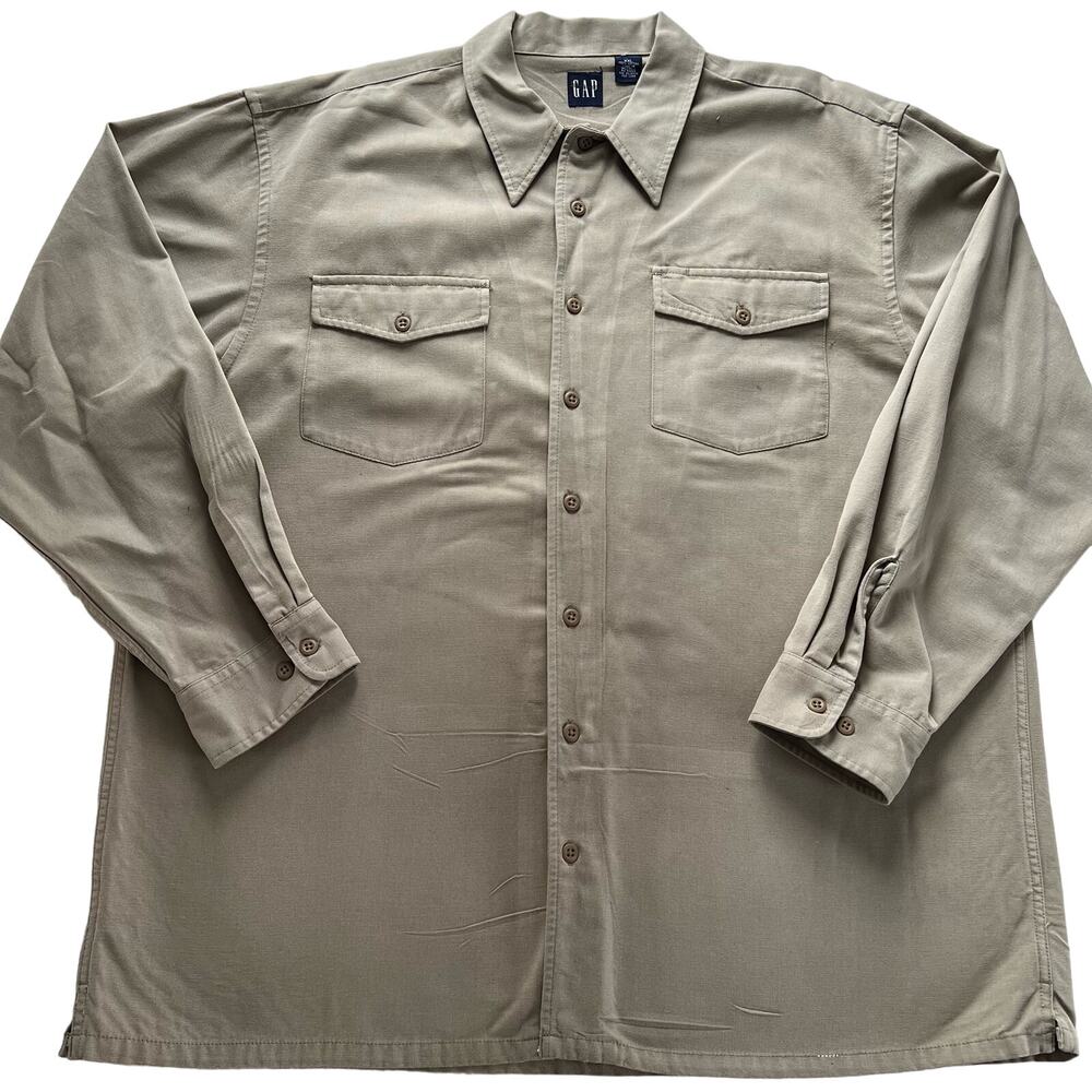 Gap Vintage men's heavyweight beige button-down shirt size XXL 2XL